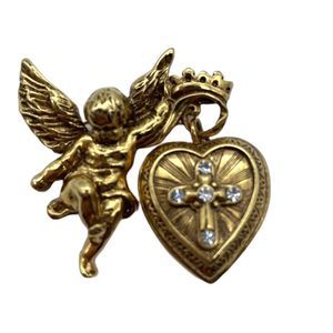 Vintage Gold-tone Angel Cherub Brooch W/ Locket -The Vatican Library Collection